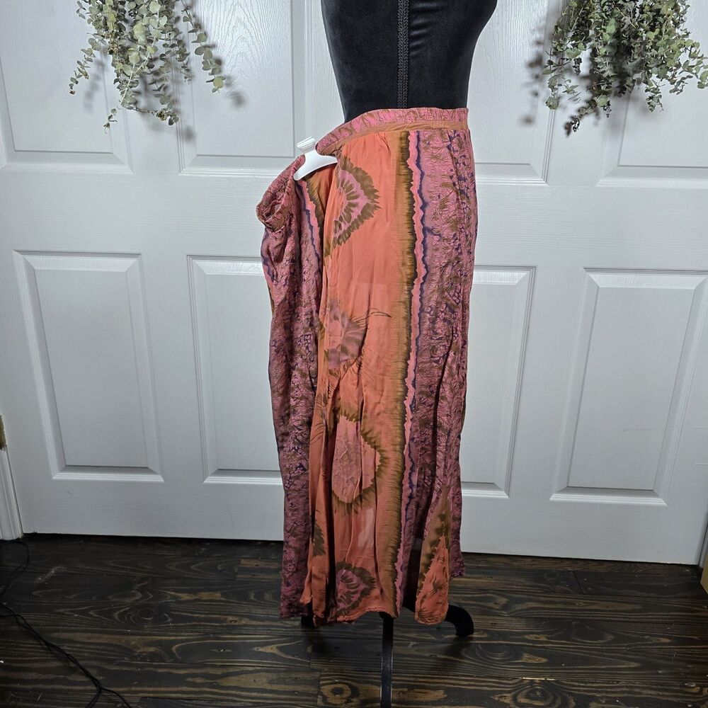 URU Womens Hand Dyed Sheer Boho Skirt Pink And Brown XXL - Picture 2 of 6